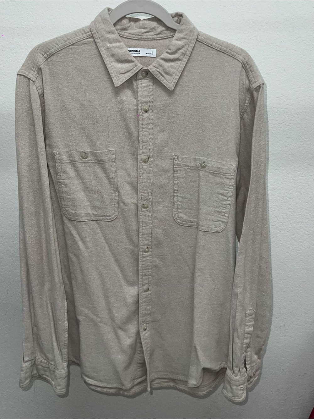 Sonoma Beige Long-Sleeve Casual Button-Down Shirt